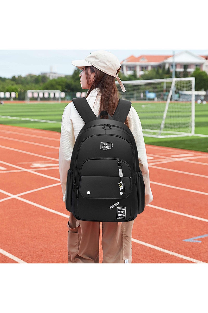 SUN EIGHT Premium 18.5-inch Light Weight School Backpack Water Resistant Polyester Black Colored Daypack for Boys and Girls, SE8485, Black - Image 2